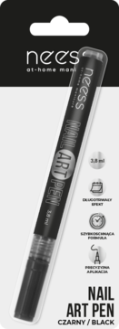 Czarny Neess Nail Art Pen 3.8ml, szybkoschnący, precyzyjny do zdobień, widok pod kątem.