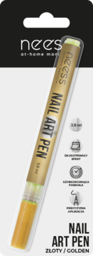 Złoty pisak Neess Nail Art Pen 3.8ml, z precyzyjną końcówką i szybkoschnącą formułą, widok na opakowaniu.