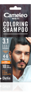 Cameleo MEN Coloring Shampoo 3.1 Very Dark Brown. Dark package, man model, 10 min effect, 4-6 washes.