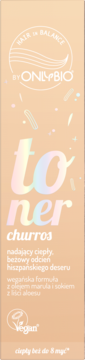 Toner do włosów OnlyBio Churros, beżowy odcień, w jasnopomarańczowej butelce z holograficznym napisem.