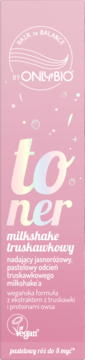 Różowy toner do włosów OnlyBio Hair in Balance Truskawkowy, vegan, nadaje jasnoróżowy pastelowy odcień, widok z przodu.