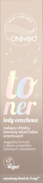 Toner do włosów OnlyBio Hair in Balance Lody Orzechowe, orzechowy blond, beżowe opakowanie z holograficznym napisem.