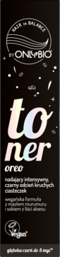 Czarny toner do włosów OnlyBio Hair in Balance Oreo, opakowanie front, intensywny czarny odcień do 8 myć.