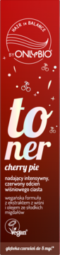 OnlyBio Cherry Pie toner do włosów, czerwona butelka z efektem holograficznym na napisie 'toner'. Wegański.
