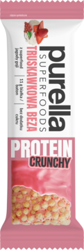 PURELLA SUPERFOODS Protein Crunchy,baton proteinowy, Beza truskawkowa,przód