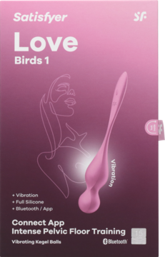 Różowe opakowanie Satisfyer Love Birds 1 z wibrującymi kulkami Kegla do treningu dna miednicy, widok z przodu.