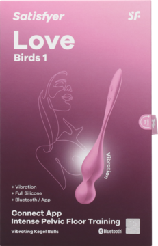 Różowe opakowanie Satisfyer Love Birds 1 z wibrującymi kulkami Kegla do treningu dna miednicy, widok z przodu.