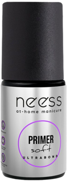 Nees Primer Soft Ultrabond, czarny bezkwasowy primer do paznokci, etykieta z fioletowym okręgiem.
