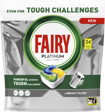 FAIRY Platinum All In One,kapsułki do zmywarki,  Lemon,przód