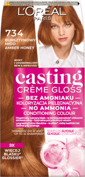 L'ORÉAL PARIS CASTING CREME GLOSS ,farba do włosów, półtrwała, nr 734 Bursztynowy Miód,przód