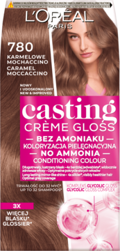 L'Oréal Paris Casting Crème Gloss 780 Karmelowe Mochaccino, farba bez amoniaku, połysk, widok z przodu.