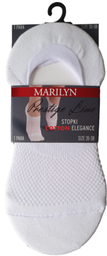 Białe bawełniane stopki damskie Marilyn Prestige Line Cotton Elegance, rozmiar 35-38, w opakowaniu, widok z przodu.