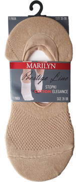 Beżowe, bawełniane stopki damskie Marilyn 35-38 z deseniem, z silikonowym zapiętkiem, w opakowaniu.