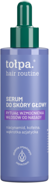 Fioletowa butelka Tolpa Hair Routine Serum do skóry głowy, zielony kroplomierz, wzmacnia włosy od nasady.