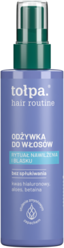Tołpa Hair Routine odżywka do włosów bez spłukiwania, lawendowa butelka z zieloną pompką dla nawilżenia i blasku.