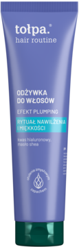 Fioletowa tubka odżywki Tołpa Hair Routine z kwasem hialuronowym, "Rytuał Nawilżenia i Miękkości", przód.