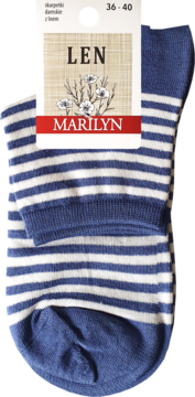 MARILYN ,skarpetki damskie z lnem, Granatowe paski, rozm. 36-40,przód