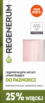 Regenerum regeneracyjne serum utwardzające do paznokci, białe opakowanie, 25% więcej, widok z przodu.