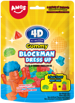 AMOS 4D Gummy Blockman Dress Up,żelki o smaku owocowym, w kształcie ludzików,przód