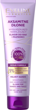 EVELINE COSMETICS Aksamitne Dłonie ,eliksir do rąk i paznokci, wygładzająco-nawilżający,przód