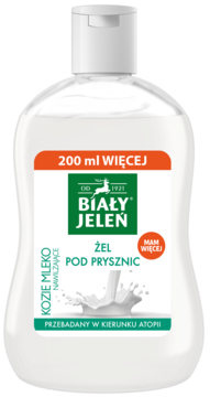 BIAŁY JELEŃ ,żel pod prysznic, Nawilżający, Kozie Mleko,przód