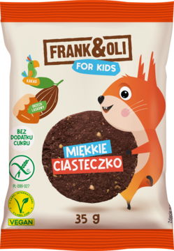 FRANK & OLI For Kids ,miękkie ciasteczko z pastą z orzechów laskowych i kakao,przód