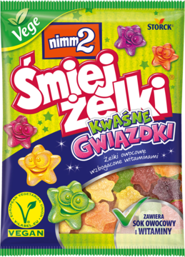 NIMM 2 Śmiejżelki ,żelki owocowe, wzbogacone witaminami, Kwaśne Gwiazdki,przód