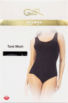Opakowanie koszulki bieliźnianej Gatta Tank Mesh. Czarna, bezszwowa koszulka na modelce.