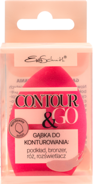 Różowa gąbka Ewa Schmitt Contour & Go, jajowata z płaską stroną, do makijażu twarzy, w pudełku.