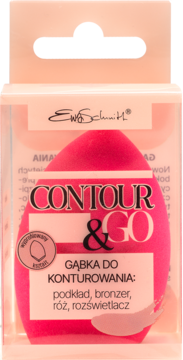 Różowa gąbka Ewa Schmitt Contour & Go, jajowata z płaską stroną, do makijażu twarzy, w pudełku.