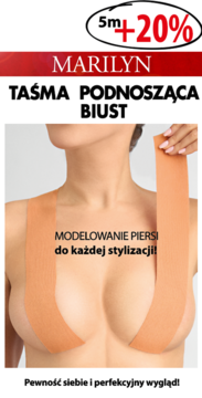 Marilyn cielista taśma podnosząca biust na torsie kobiety, modeluje piersi, niewidoczna pod ubraniem.