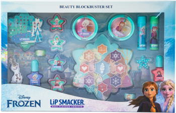 Zestaw do makijażu Lip Smacker Frozen Beauty Blockbuster dla dzieci, z błyszczykami i lakierami, widok z przodu.