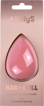 Miękka różowa gąbeczka KillyS Baby Doll 3D do makijażu, w kształcie łezki, w rose gold opakowaniu.