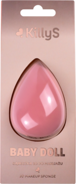 Miękka różowa gąbeczka KillyS Baby Doll 3D do makijażu, w kształcie łezki, w rose gold opakowaniu.