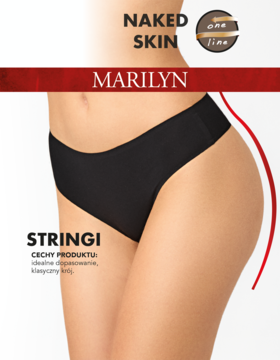 Kobieta w czarnych, bezszwowych stringach typu thong Marilyn z mikrofibry, niewidoczne pod ubraniem.