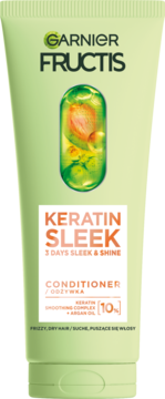 Garnier Fructis Keratin Sleek odżywka do włosów suchych i puszących się, z keratyną i arganem, zielona tuba.