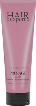 Różowa tubka profesjonalnej maski Hair Expert Pro-Age 40+ do włosów i skóry głowy, widok z przodu.