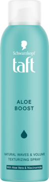 Schwarzkopf Taft Aloe Boost turkusowy spray teksturyzujący z aloesem i niacynamidem dla fal i objętości, widok z przodu.