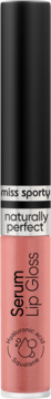 Miss Sporty Naturally Perfect Serum Lip Gloss w różowej tubce z czarną zakrętką, widok z przodu, tekst "Serum Lip Gloss".