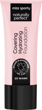 Miss Sporty Naturally Perfect Covering Hydrating Foundation 20 Warm, różowa tuba z wit. C i E, widok z przodu.