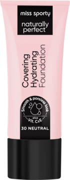 Różowy podkład Miss Sporty Naturally Perfect, Covering Hydrating Foundation w tubce z czarną nakrętką, 30 Neutral.