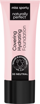 Różowy podkład Miss Sporty Naturally Perfect, Covering Hydrating Foundation w tubce z czarną nakrętką, 30 Neutral.