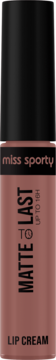Miss Sporty Matte To Last 16h Lip Cream w kolorze pudrowego różu, matowe wykończenie, czarna nakrętka.