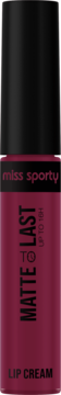 Miss Sporty Matte To Last Lip Cream purpurowa pomadka w płynie, butelka z czarną zakrętką, widok z przodu.