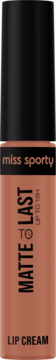 Miss Sporty Matte To Last Lip Cream w odcieniu mocha, w beżowej tubce z czarną zakrętką, widok z przodu.
