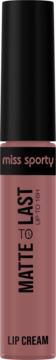 Miss Sporty Matte To Last Lip Cream w odcieniu Rose, matowa, w beżowo-różowej tubce, widok z przodu.