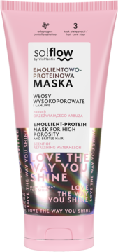 Maska so!flow Emolientowo-Proteinowa do włosów wysokoporowatych, różowa tubka, zapach arbuza, widok z przodu.