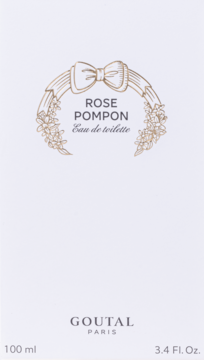 Białe pudełko Annick Goutal Rose Pompon EDT 100 ml ze złotym wieńcem i kokardą, widok z przodu.
