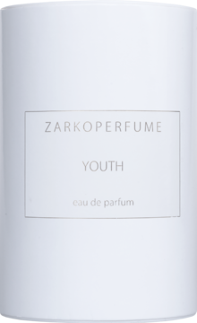 Zarkoperfume Youth woda perfumowana w białym, minimalistycznym flakonie z szarymi napisami, widok z przodu.