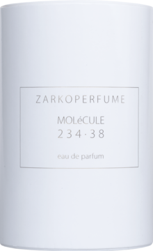 Zarkoperfume Molecule 234.38 eau de parfum w białym, cylindrycznym opakowaniu, widok z przodu, lekko pod kątem.